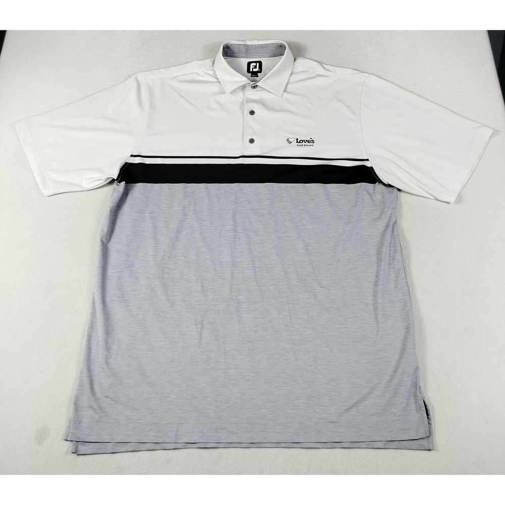 FootJoy Polo‎ Shirt Mens 2XL Gray White Colorblock Love's Golf Performance Tech